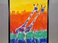Acryl schilderij, maya wildevuur, giraffe, 1994 - afbeelding 1 van  8