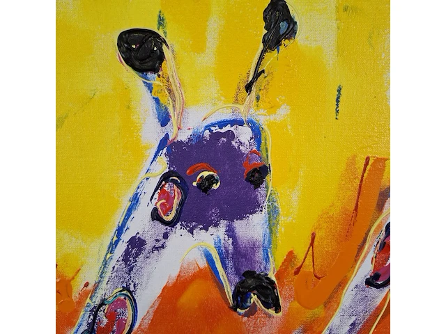 Acryl schilderij, maya wildevuur, giraffe, 1994 - afbeelding 2 van  8
