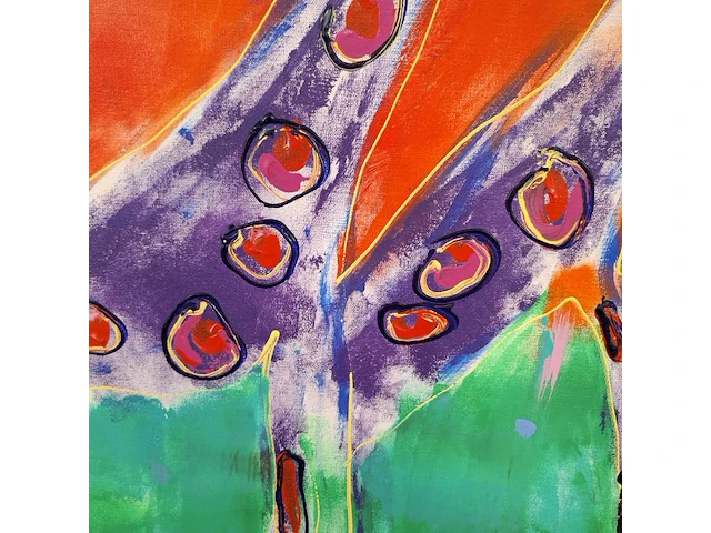 Acryl schilderij, maya wildevuur, giraffe, 1994 - afbeelding 3 van  8