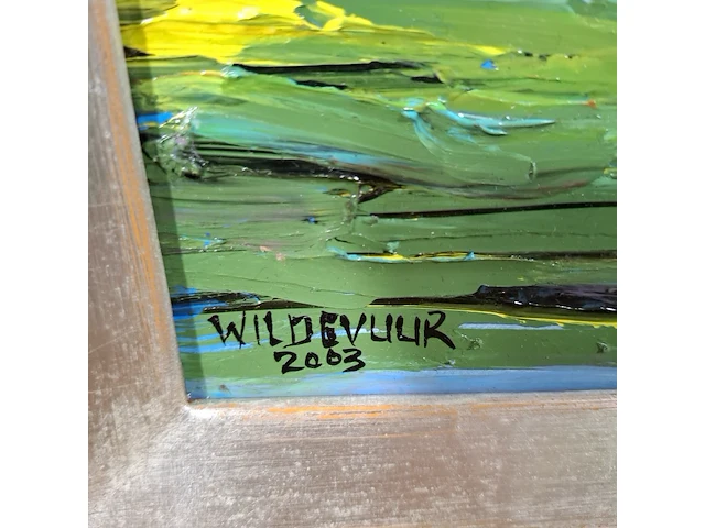 Acryl schilderij, maya wildevuur, hollands landschap, 2003 - afbeelding 4 van  8
