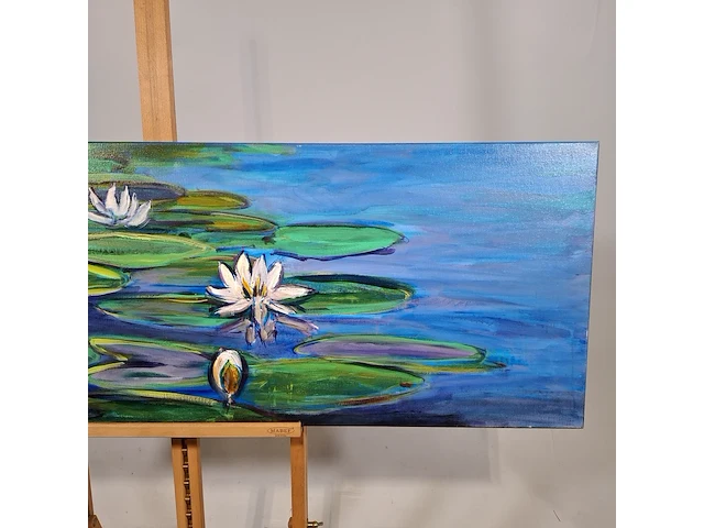 Acryl schilderij, maya wildevuur, waterlelies, 2002 - afbeelding 4 van  10