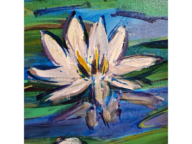 Acryl schilderij, maya wildevuur, waterlelies, 2002 - afbeelding 5 van  10