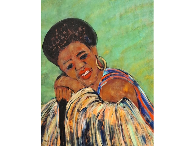 Acryl schilderij op doek, maya wildevuur (1944-2023), afrikaanse vrouw, 2001 - afbeelding 1 van  8