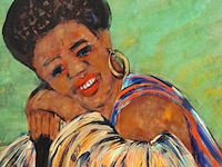 Acryl schilderij op doek, maya wildevuur (1944-2023), afrikaanse vrouw, 2001