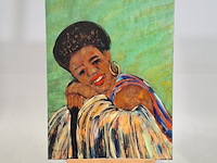 Acryl schilderij op doek, maya wildevuur (1944-2023), afrikaanse vrouw, 2001 - afbeelding 2 van  8
