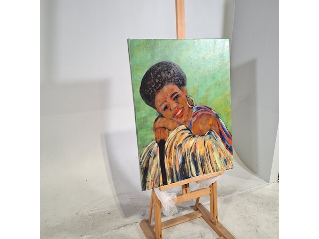 Acryl schilderij op doek, maya wildevuur (1944-2023), afrikaanse vrouw, 2001 - afbeelding 3 van  8