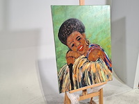 Acryl schilderij op doek, maya wildevuur (1944-2023), afrikaanse vrouw, 2001 - afbeelding 3 van  8