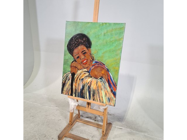 Acryl schilderij op doek, maya wildevuur (1944-2023), afrikaanse vrouw, 2001 - afbeelding 4 van  8