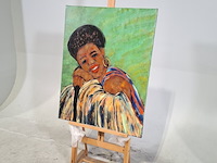 Acryl schilderij op doek, maya wildevuur (1944-2023), afrikaanse vrouw, 2001 - afbeelding 4 van  8