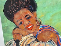 Acryl schilderij op doek, maya wildevuur (1944-2023), afrikaanse vrouw, 2001 - afbeelding 5 van  8