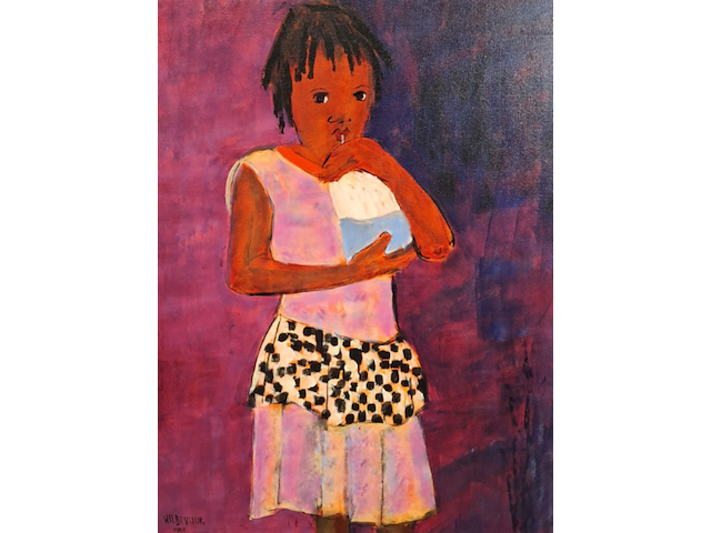 Acryl schilderij op doek, maya wildevuur (1944-2023), meisje met rietje, 2001 - afbeelding 1 van  8