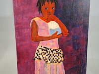 Acryl schilderij op doek, maya wildevuur (1944-2023), meisje met rietje, 2001 - afbeelding 2 van  8
