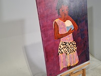 Acryl schilderij op doek, maya wildevuur (1944-2023), meisje met rietje, 2001 - afbeelding 3 van  8