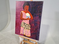 Acryl schilderij op doek, maya wildevuur (1944-2023), meisje met rietje, 2001 - afbeelding 4 van  8