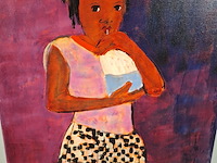 Acryl schilderij op doek, maya wildevuur (1944-2023), meisje met rietje, 2001 - afbeelding 5 van  8