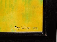 Acryl schilderij op doek maya wildevuur (1944-2023), twee poezen met vogel, bouwjaar 1994 - afbeelding 8 van  10