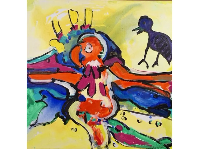 Acryl schilderij op doek maya wildevuur (1944-2023), vogels, bouwjaar 1992 - afbeelding 1 van  12