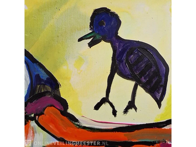 Acryl schilderij op doek maya wildevuur (1944-2023), vogels, bouwjaar 1992 - afbeelding 9 van  12