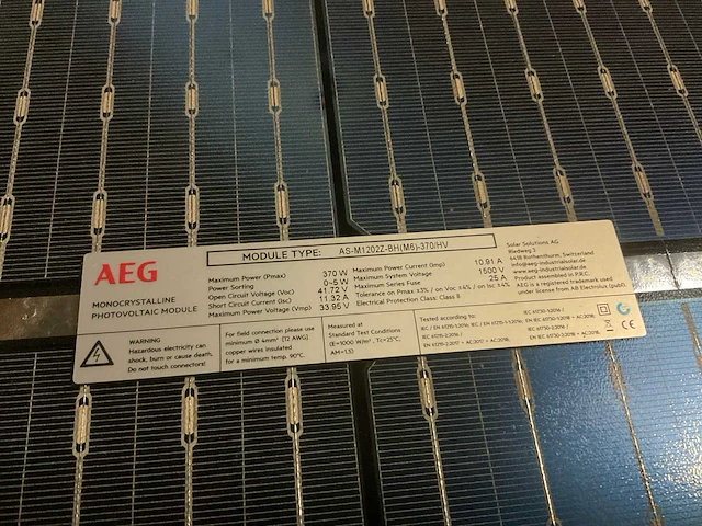 Aeg as-m1202z-bh(m6)-370/hv zonnepaneel (12x) - afbeelding 4 van  5