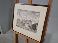 Afbeelding in lijst, gezigt op s'gravensteen en gevangenhuis, te leyden - afbeelding 3 van  8