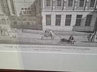 Afbeelding in lijst, gezigt op s'gravensteen en gevangenhuis, te leyden - afbeelding 6 van  8