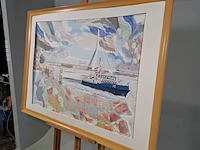 Afbeelding in lijst, voorstelling politieboot bij erasmusbrug - afbeelding 3 van  8