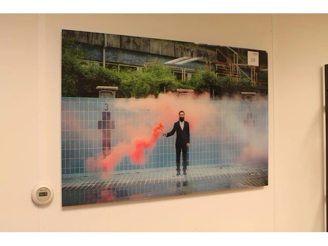 Afbeelding op (plexi) glas 70 x 105 cm. let op! een hoek beschadigd. - afbeelding 1 van  3