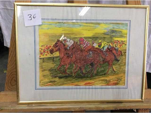 Afruk paardenrace getekend - afbeelding 1 van  3