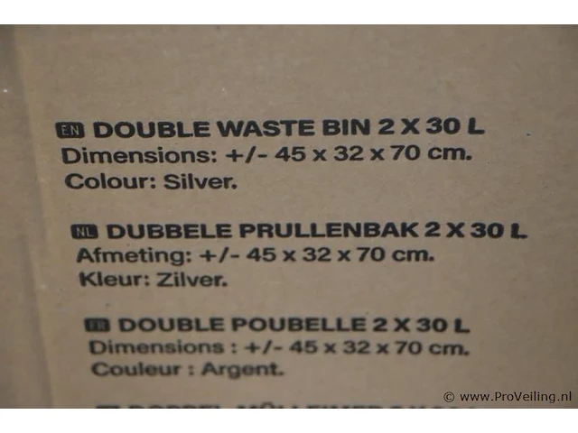 Afvalbak, dubbel - 2x30ltr - kleur zilver - afbeelding 4 van  4