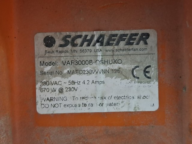 Afzuiginstallatie 230v 3.400m³/uur ~ schaefer ventilation, americ vaf-3000, bouwjaar 2014 - afbeelding 3 van  4