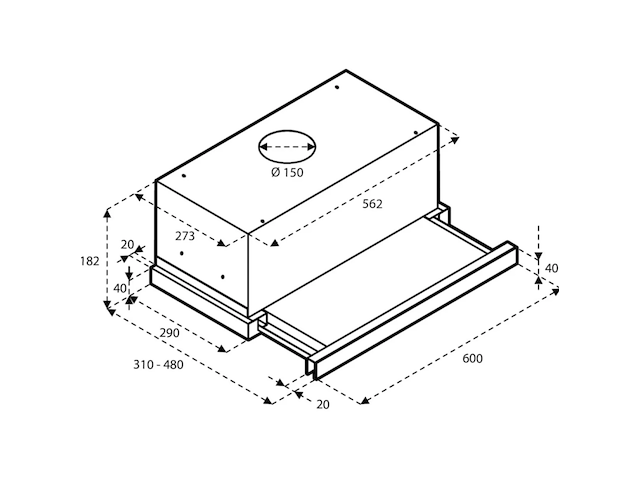 Afzuigkap, uitschuifkap 60 cm inventum, inventumakv6004rvs - afbeelding 3 van  5
