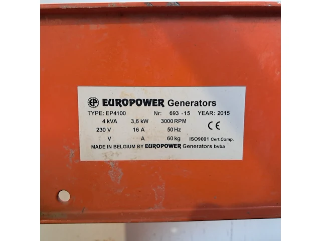 Aggregaat benzine 3,6kva 2x230v ra, europower generators, ep4100, 2015 - afbeelding 3 van  11