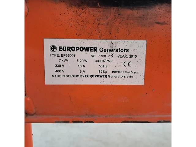 Aggregaat benzine 6,5kva 1x230v ra 1x400v, europower generators, ep6500t, 2015 - afbeelding 2 van  11