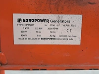 Aggregaat benzine 6,5kva 1x230v ra 1x400v, europower generators, ep6500t, 2015 - afbeelding 2 van  11