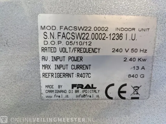 Airconditionin watergekoeld met buitenunit fral, facsw22, bouwjaar 2012 - afbeelding 3 van  12