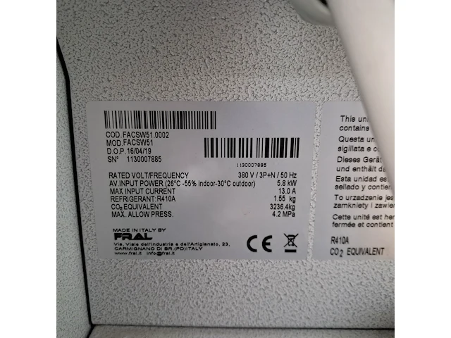 Airconditioning 15kw watergekoeld met buitenunit fral, facsw51, bouwjaar 2019 - afbeelding 2 van  12
