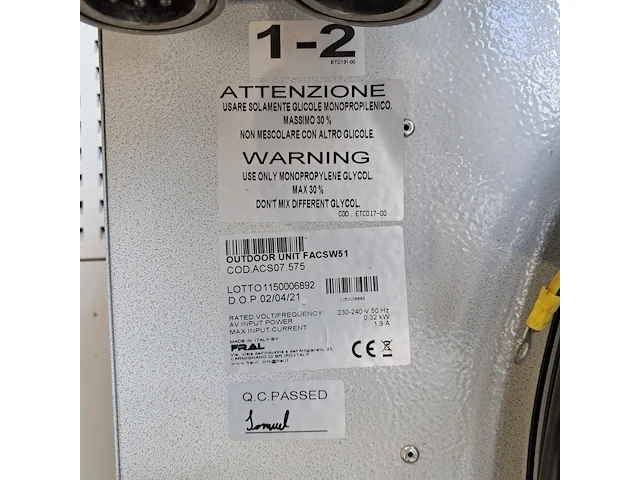 Airconditioning 15kw watergekoeld met buitenunit fral, facsw51, bouwjaar 2019 - afbeelding 10 van  12