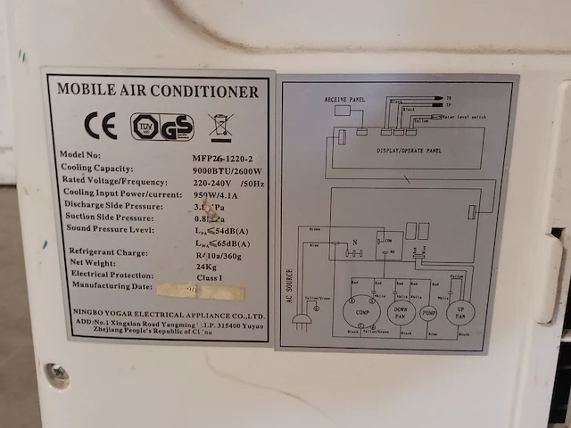 Airconditioning 2,6kw 230v - a8 ningbo yogar, mfp26-1220, bouwjaar 2017, ningbo yogar, mfp26-1220, 2017 - afbeelding 7 van  8