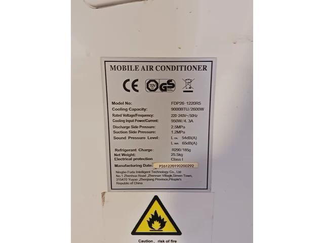 Airconditioning 2,6kw 230v - a8 ningbo yogar, mfp26-1220, bouwjaar 2019, ningbo yogar, mfp26-1220, 2019 - afbeelding 6 van  8