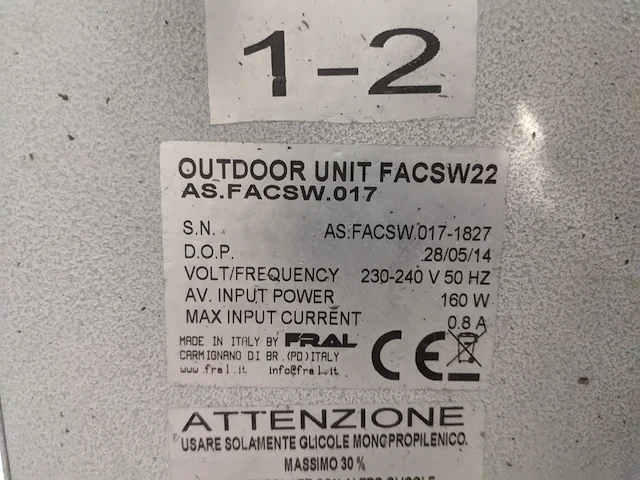 Airconditioning 7kw 230v - fral, facsw22, bouwjaar 2014, watergekoeld met buitenunit - afbeelding 7 van  18