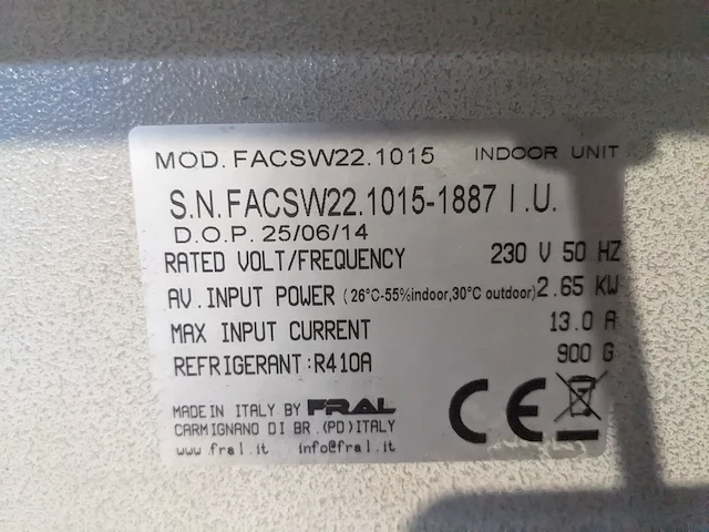 Airconditioning 7kw 230v - fral, facsw22, bouwjaar 2014, watergekoeld met buitenunit - afbeelding 15 van  17