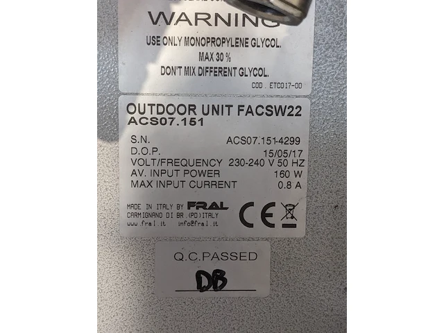 Airconditioning 7kw 230v - fral, facsw22, bouwjaar 2017, watergekoeld met buitenunit - afbeelding 18 van  19