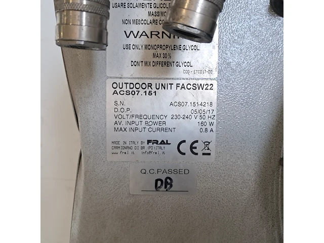 Airconditioning 7kw 230v, fral, facsw22, 2014, - watergekoeld met buitenunit - afbeelding 3 van  17