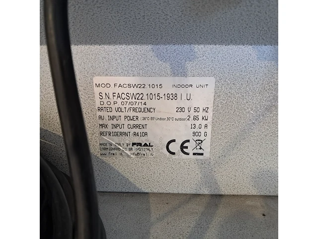 Airconditioning 7kw 230v, fral, facsw22, 2014, - watergekoeld met buitenunit - afbeelding 9 van  17