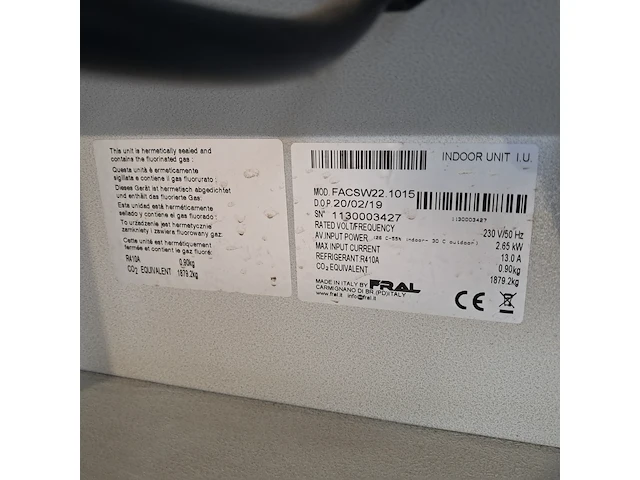 Airconditioning 7kw 230v, fral, facsw22, 2019, - watergekoeld met buitenunit - afbeelding 9 van  17
