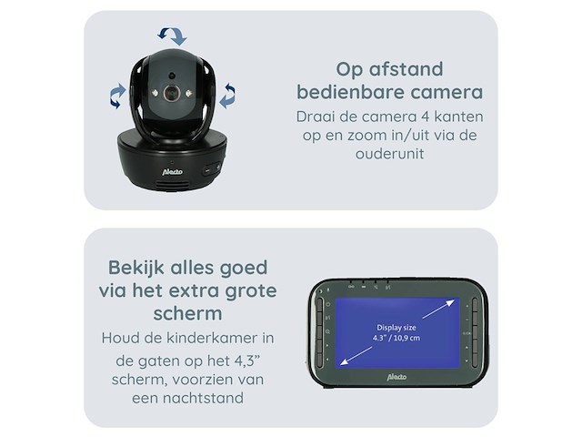 Alecto dvm200mbk draadloze babyfoon bestuurbare camera 100% storingsvrij met nachtzicht en hoog bereik tot 300 meter 11 cm zwart - afbeelding 2 van  4