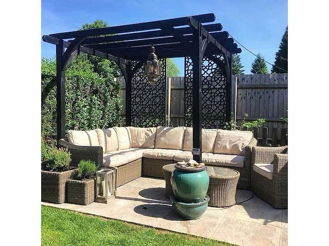 Alhambra terrascherm – zwart houtcomposiet – 180x90 cm (2x) - afbeelding 3 van  3