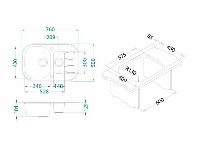 Alveus 1123816 wave up 30 inbouw gootsteen met afdruipblad wit - afbeelding 3 van  4