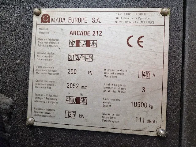 Amada - arcade 212 - punch nibbling machines - afbeelding 7 van  12