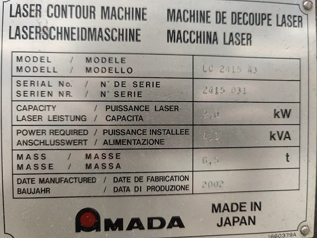 Amada - lc 2415 a3 - lasersnijmachine - afbeelding 5 van  16